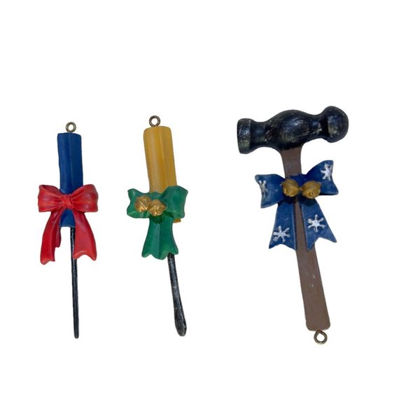 VTG Christmas Tree Mini Tools Ornaments 6 pc set Hammer Screwdriver Drill Wrench - Picture 3 of 9